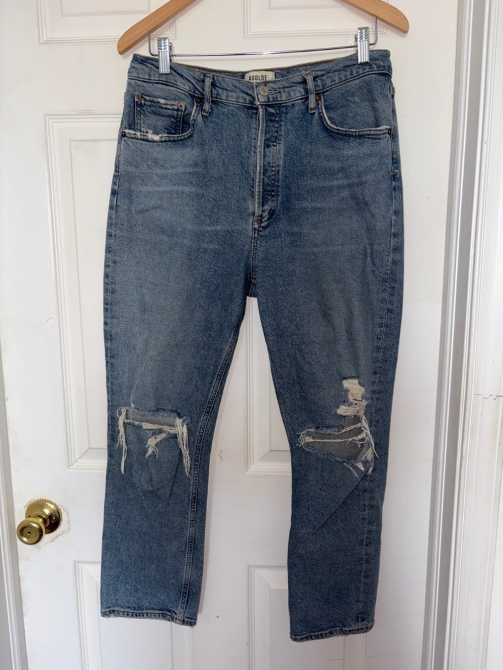 Agolde Riley High Rise Distressed Jeans Blue Size 30 - Picture 2 of 6